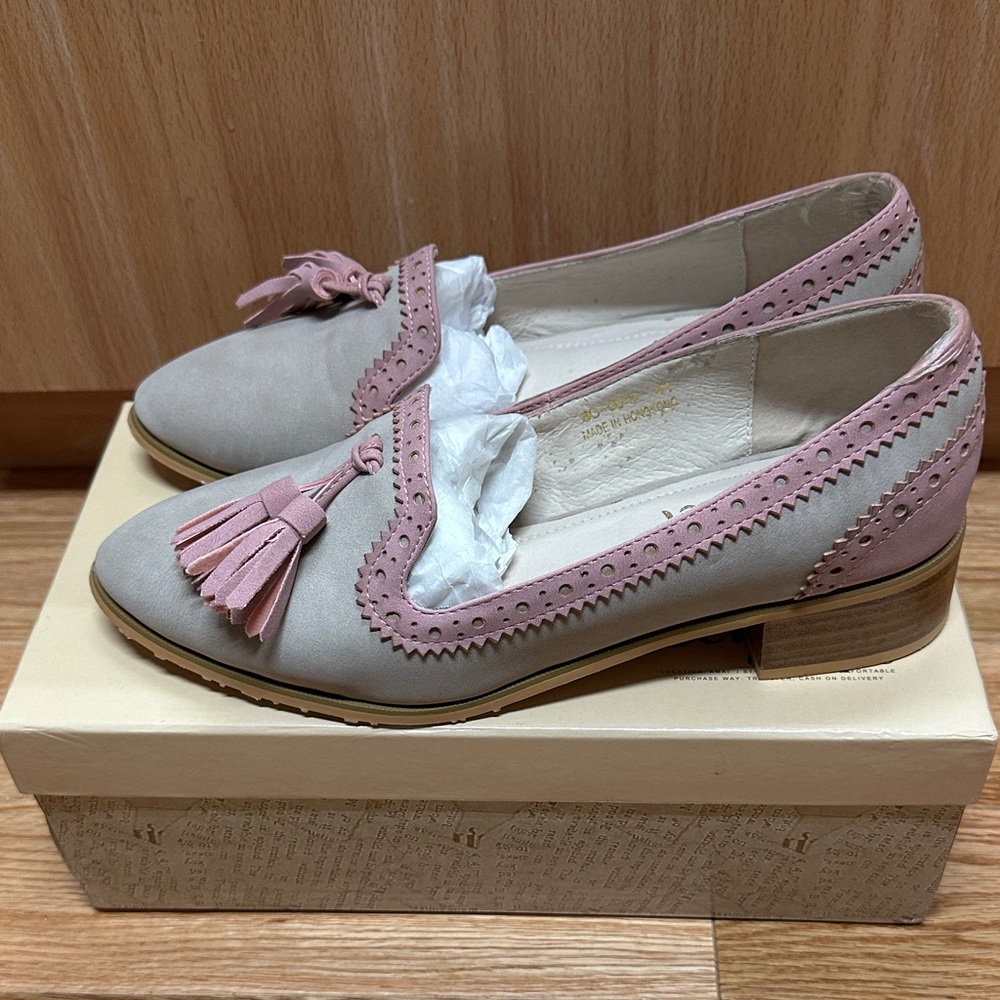 Pink and Cream Tassel Loafers